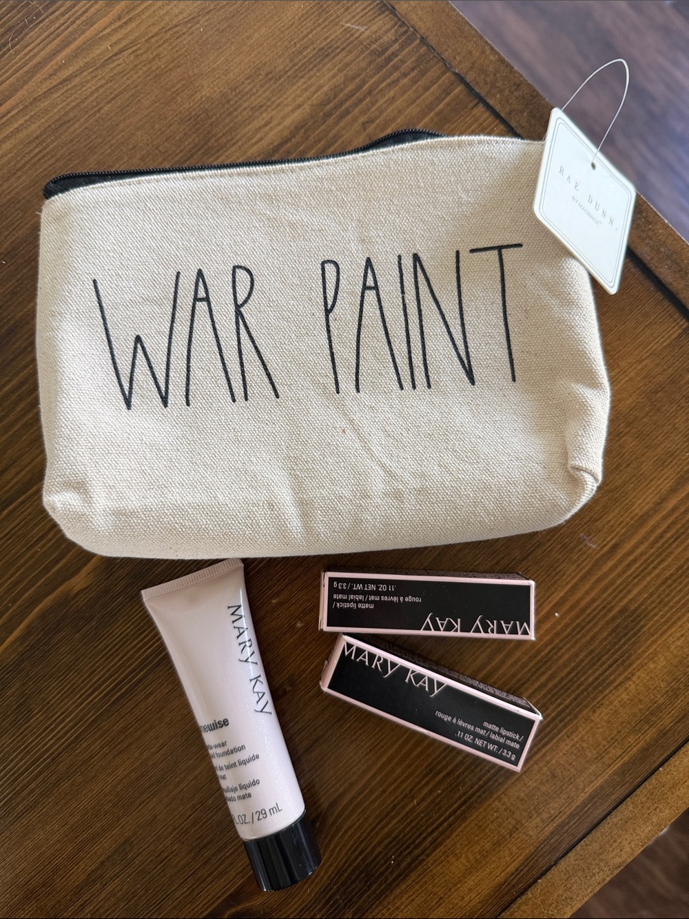 Mary Kay makeup bundle with NWT Rae Dunn Cream Canvas Pouch
